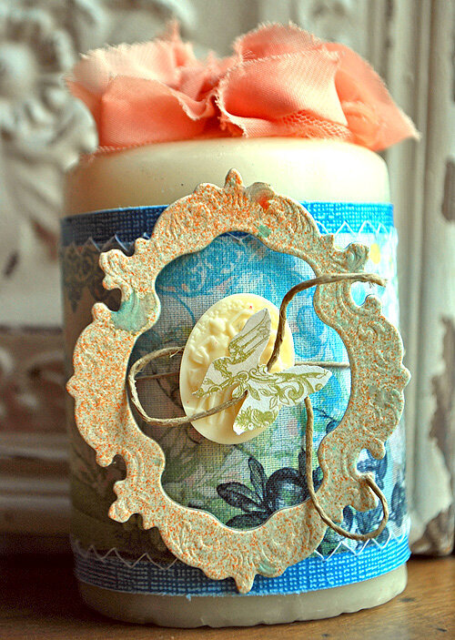 Altered Candle {NEW Webster&#039;s Fabric Strips and Bloomers}