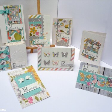 Set of cards with sketches and cutting diagrams