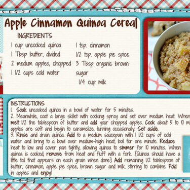 Apple Cinnamon Quinoa Cereal Recipe Card