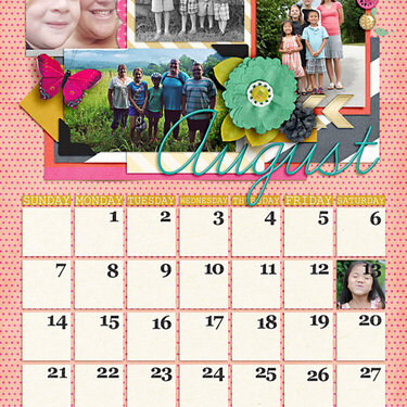 2016 August Calendar Page