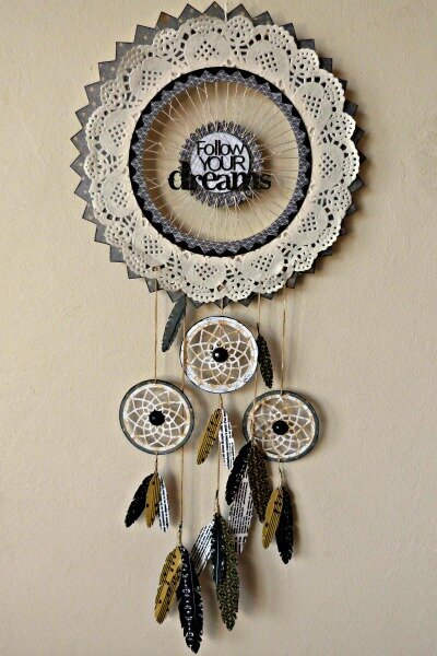 Dreamcatcher with washi tape feathers for BoBunny DT