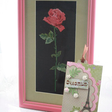 Cross-stitching rose and a card