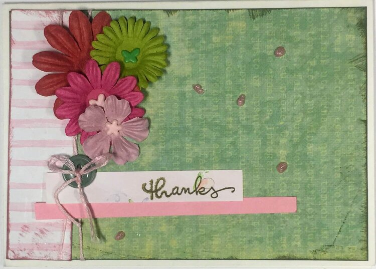 Pink and green &quot;thanks&quot; card with flowers