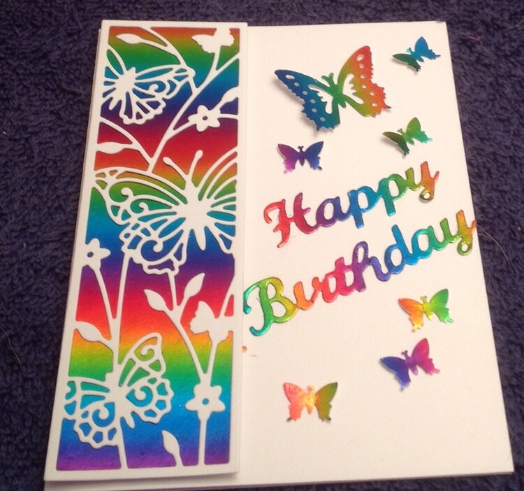Birthday card using foil and Heidi Swapp Minc machine