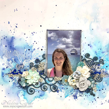 BY THE SEA MIXED MEDIA SCRAPBOOK LAYOUT