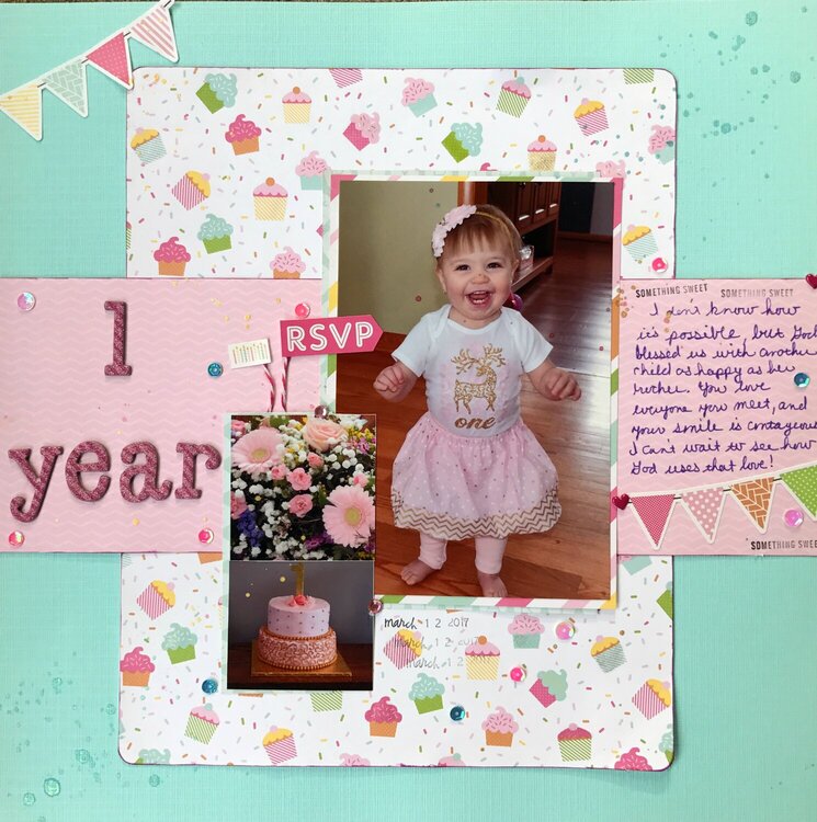 Girl 1 year birthday layout