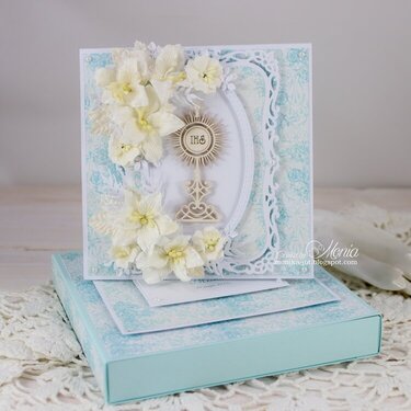 First communion card with lilies