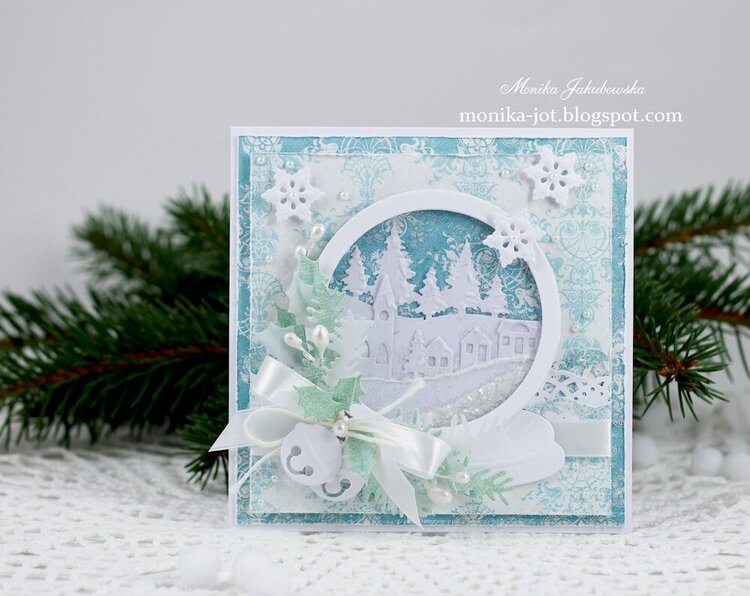 Christmas card with snow globe
