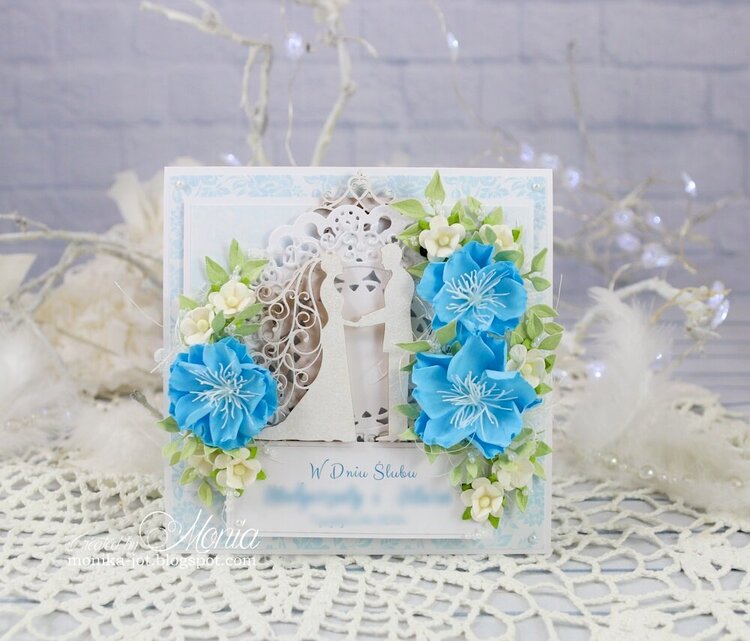 Wedding card with blue flowers