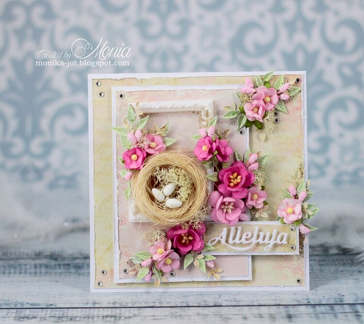 Easter card with pink flowers