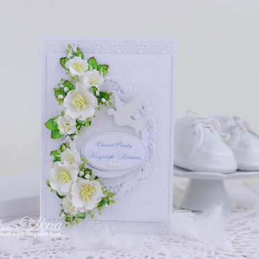 Baptism card with a dove