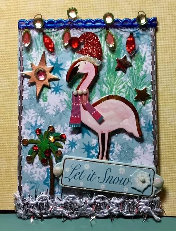 Flamingo Christmas ATC