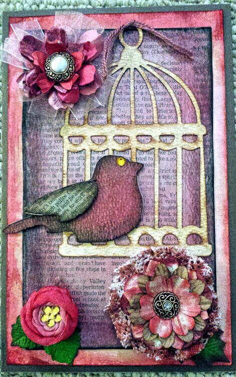 Vintage bird and cage front