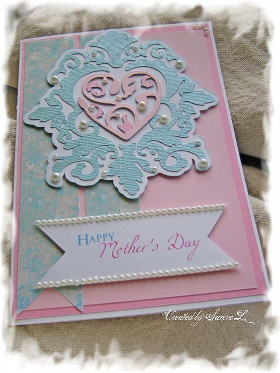 VINTAGE ELEGANT HAPPY MOTHERS DAY CARD- PINK AND TURQUOISE