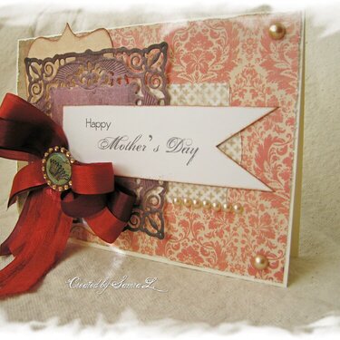 Vintage Shabby Chic Happy Mothers Day Card with a Keepsake Box Rustic Red