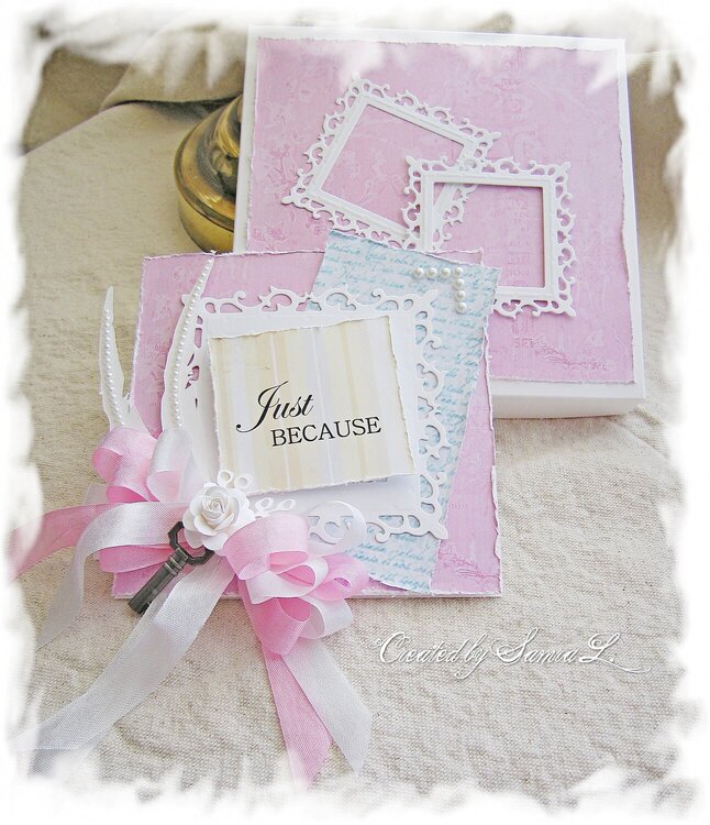 Note Card Vintage Shabby Chic Just Because Pink and Turquoise with a Keepsake Box