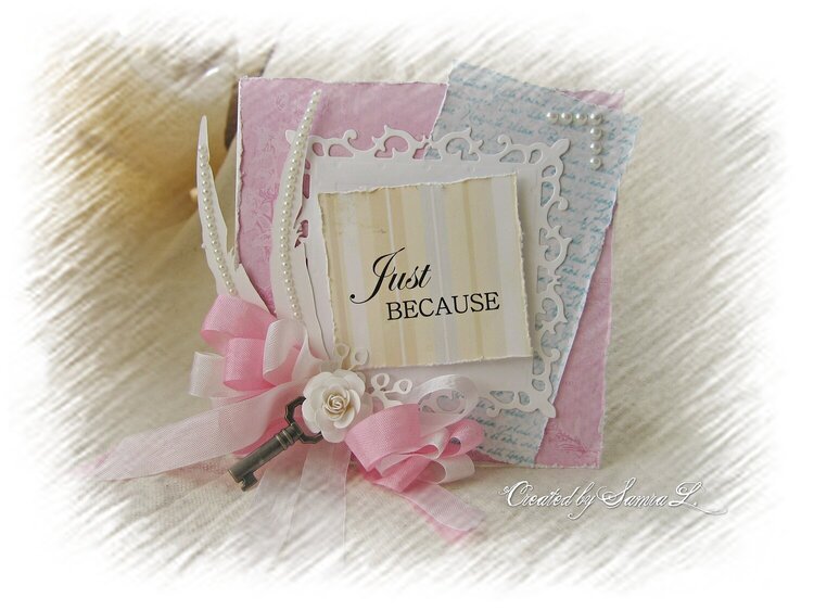 Note Card Vintage Shabby Chic Just Because Pink and Turquoise with a Keepsake Box