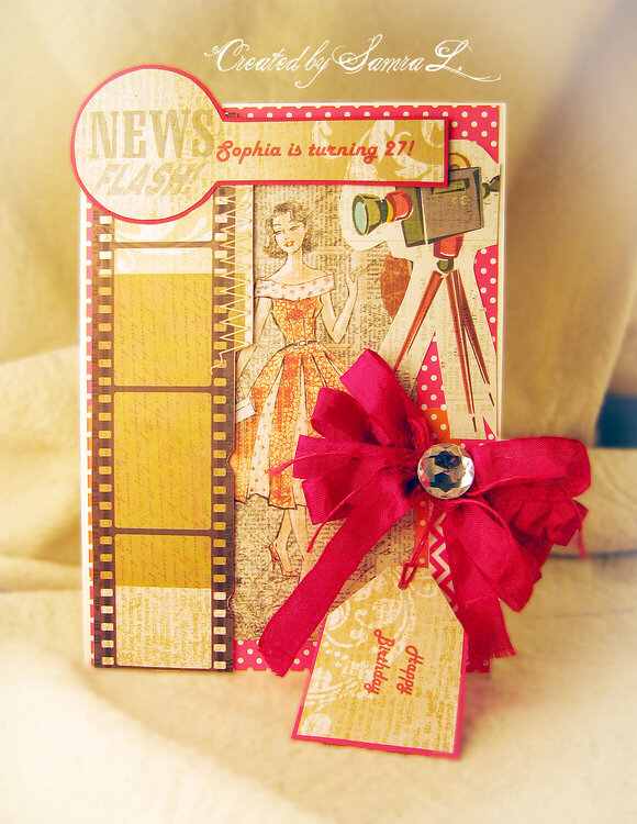 Retro chic birthday card with red bow