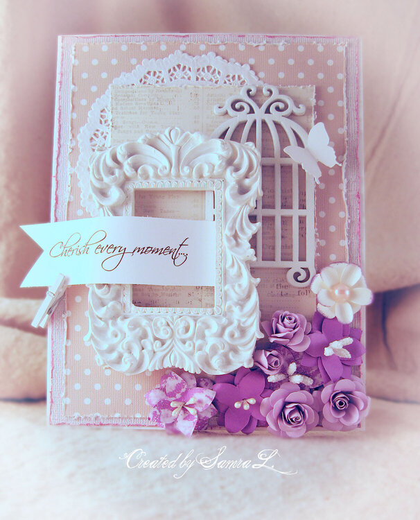 Vintage Shabby Chic Note Card, cherish every moment, floral