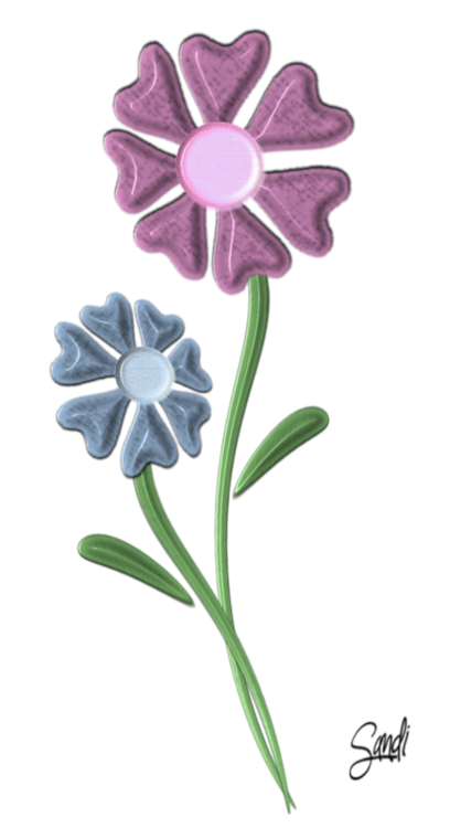 Flowers, 3-D blue and lavender