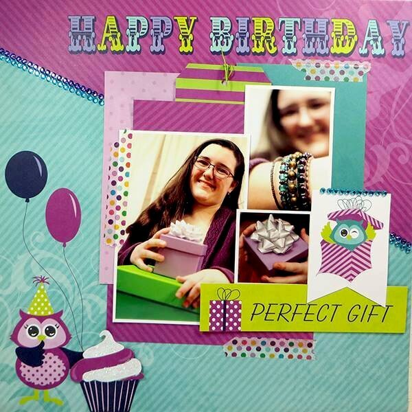 Happy birthday 12x12 Layout Purple and Teal