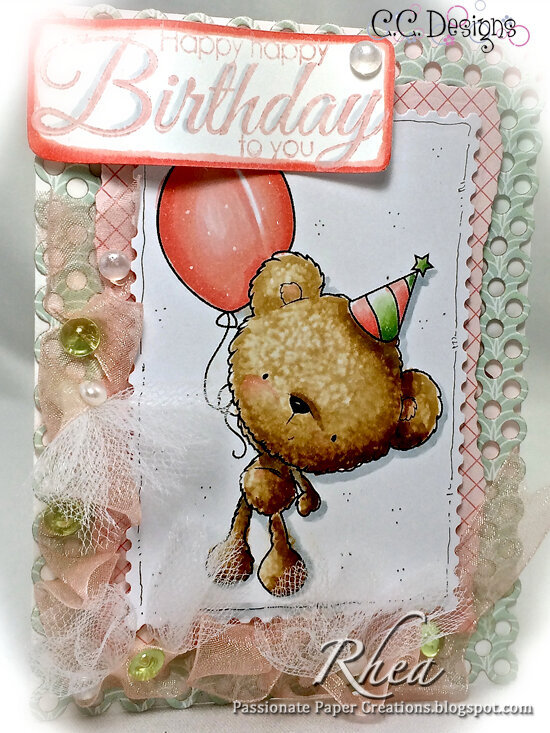 Fluffy Bear Balloon Card by DT Member Rhea