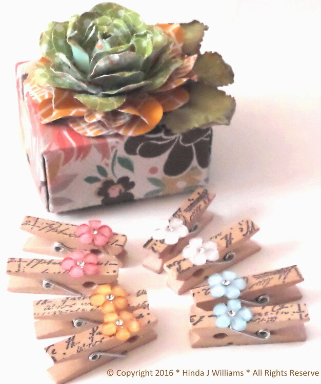 Handmade Origami Box with Hand stamped Mini Clothespins