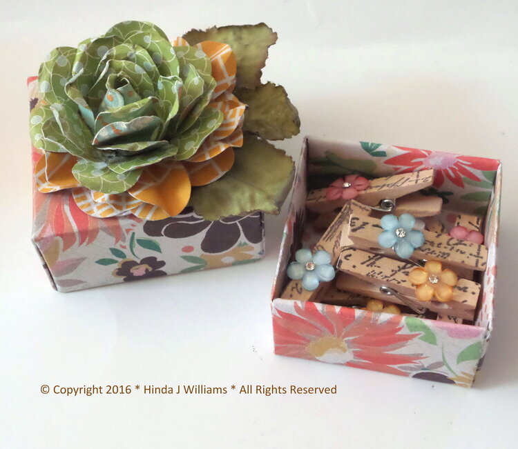 Handmade Origami Box with Hand stamped Mini Clothespins