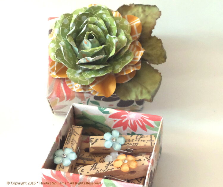 Handmade Origami Box with Hand stamped Mini Clothespins