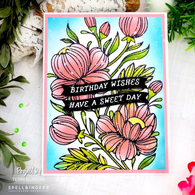 Peonies Birthday Card &amp; Coordinating Gift Tag for Spellbinders