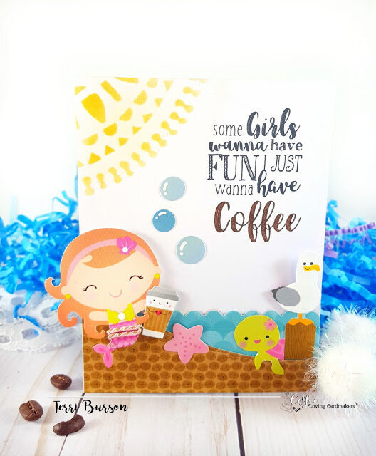 Coffee Loving Mermaid Card w/Doodlebug Design