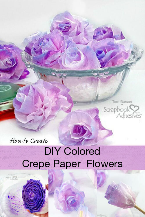 Easy DIY Colored Crepe Flowers with Ranger Ink and Scrapbook Adhesives by 3L