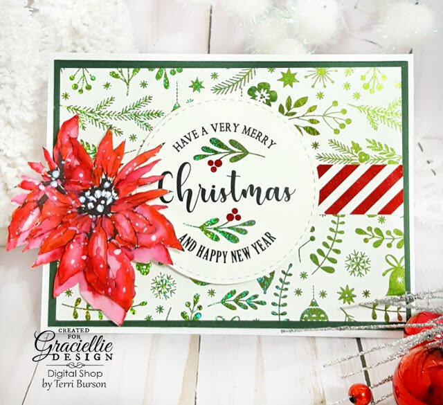 Poinsettia Watercolor and Foiled Christmas Card