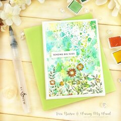 Masked / Stamped/ Watercolor Floral Border Card