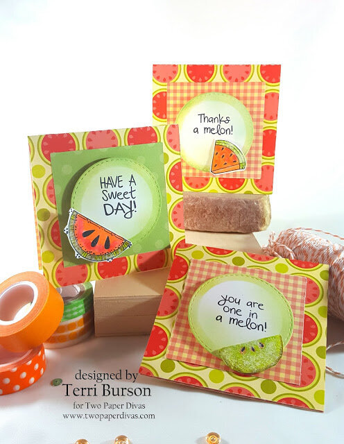 Melon Love Card/Envelope gift with with TPD Stamps &amp; WRMK 123 Punch
