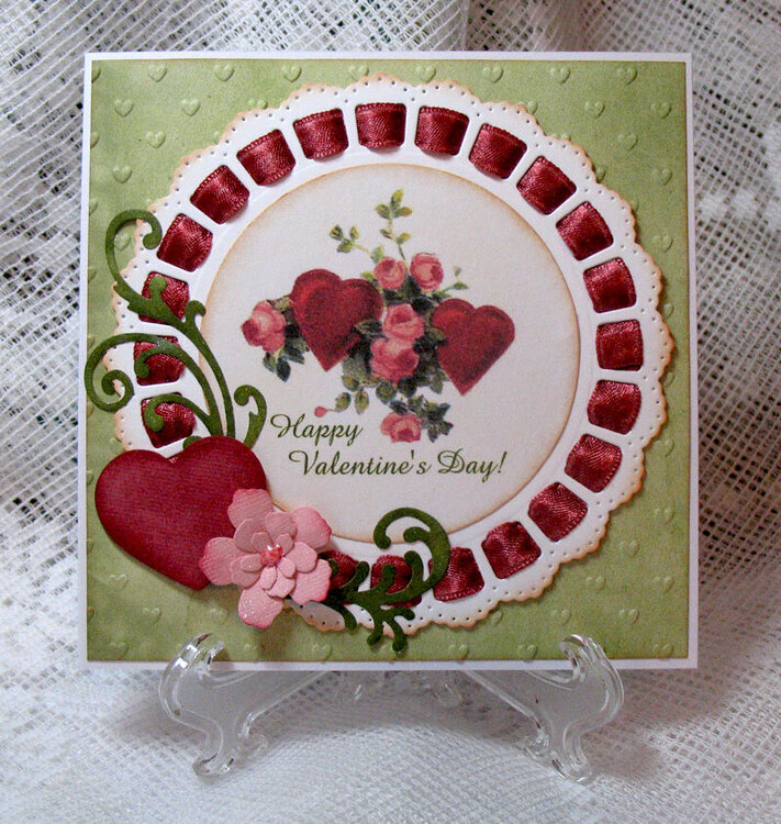 Valentine ribbon doily card