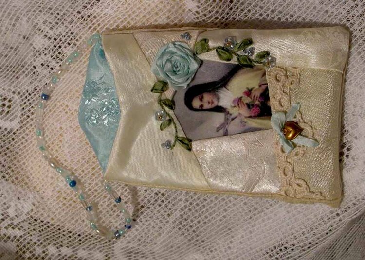 silk ribbon embroidered rosary pouch