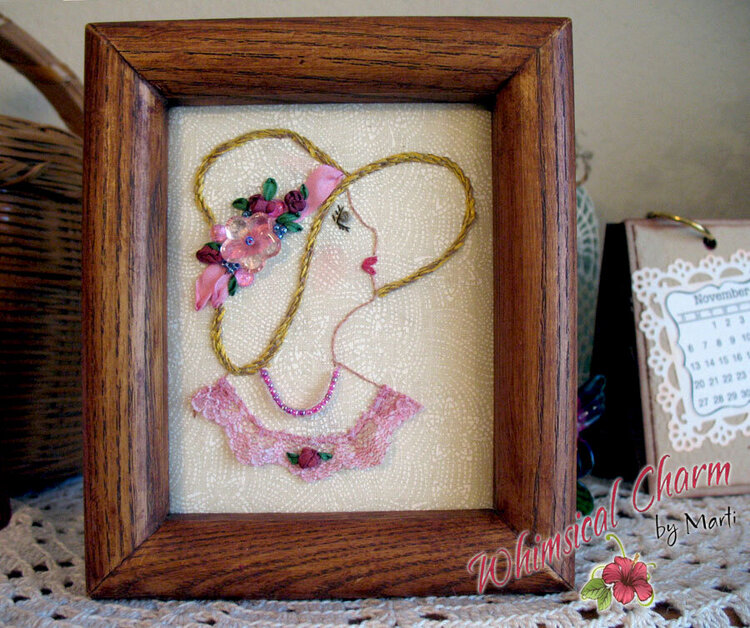 Embroidered Hat Lady, framed