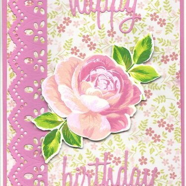 Pink Rose Birthday Card