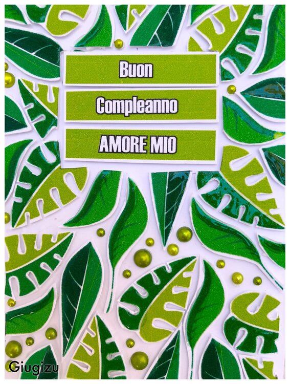 Tropical leaves handmade birthday card+template