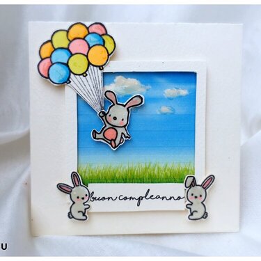 Handmade Flying bunny Birthday card