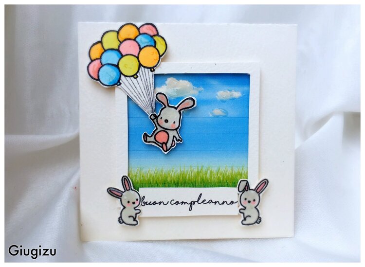 Handmade Flying bunny Birthday card