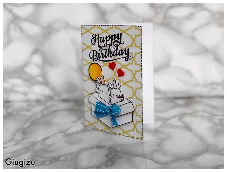Bunnies in a box birthday card