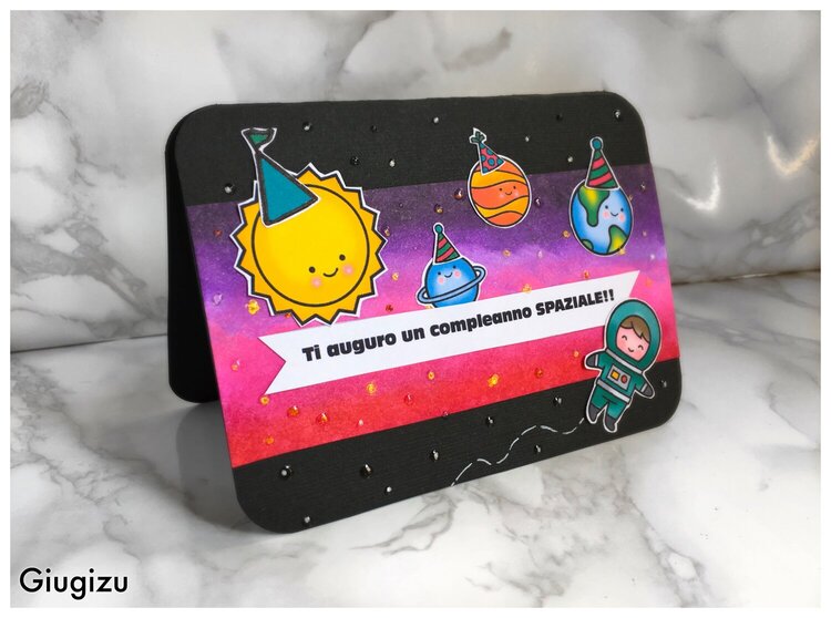 Planets and astronaut handmade birthday card