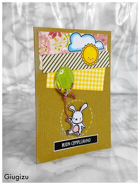Flying bunny birthday card