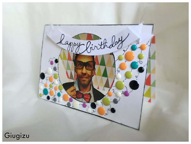 Enamel dots and funny photo birthday card
