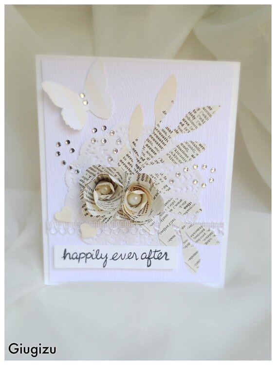 Paper flowers,rhinestones &amp; butterfly wedding card