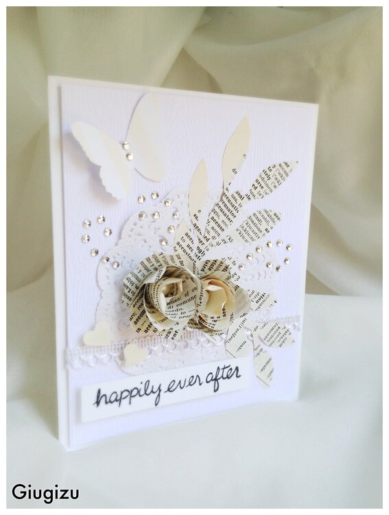 Paper flowers,rhinestones &amp; butterfly wedding card