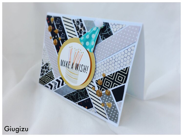 Handmade patterned paper left overs birthday card