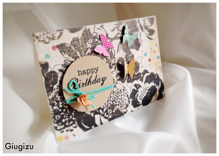 Kraft patterned paper and butterflies birthday card